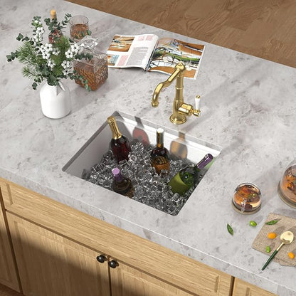 21 Undermount Bar Sink Workstation - 21”x18" Undermount Wet Bar Sink White Granite Composite Quartz Classic Single Bowl Under Counter Small Prep Rv Kitchen Sinks #TLGU-128