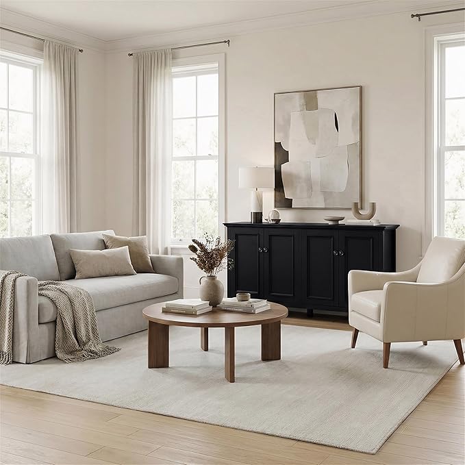SIMPLIHOME Amherst Storage Cabinet - 66 inch Wide Solid Wood 4-Shelf Sideboard Cabinet in Black, Transitional Buffet for Living Room or Dining Room with 4 Doors and Adjustable Shelves