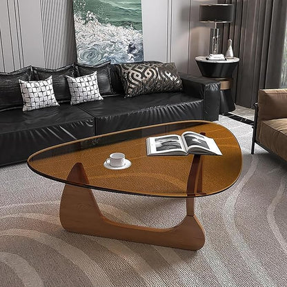 Modern Glass Coffee Table for Living Room, Mid Century Coffee Table, Small Coffee Tables, Suitable for Bedroom Living Room Reception Office Tables (Walnut/Brown, Medium 35.8 * 25.5 * 16in)
