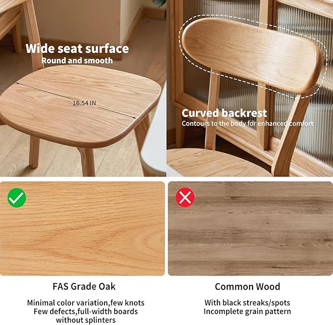 Dining Chairs Set of 4 - Solid Oak Wood Complete Set, 400 lb Capacity & Ergonomic Back, Ready for Kitchen Table, Breakfast Nook, or Restaurant