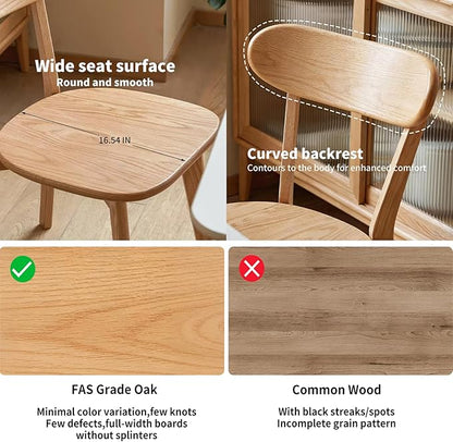Wood Dining Chairs Set of 6 | Heavy Duty 400 lbs Commercial Grade | Natural Red Oak Finish | Mid Century Modern Curved Back Solid Wooden Chairs for Home Kitchen Restaurant | Easy Assembly