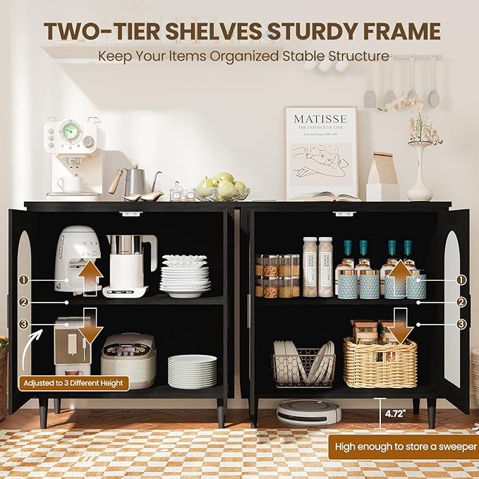 GarveeHome Sideboard Buffet Kitchen Storage Cabinet with Rattan, Solid Wood Feet for Living Room, Hallway, Entryway, Cabinet with Ample Storage Space(1PCS)