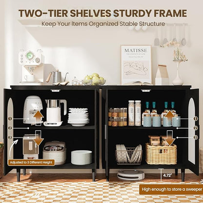 GarveeHome Sideboard Buffet Kitchen Storage Cabinet with Rattan, Solid Wood Feet for Living Room, Hallway, Entryway, Cabinet with Ample Storage Space(1PCS)