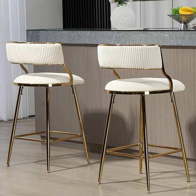 Modern Dining Chairs,Set of 2 with Ergonomic Supportive Curved Backrests,Sturdy and Stylish Simple Natural Design,Versatile Use Kitchen Island Counter Bar Stools Footrest,Everyday in,Beige-Corduroy-F