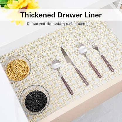 Drawer and Shelf Liner for Kitchen Cabinet,Non-Adhesive Cabinet Liner 24in x 20FT,Waterproof Shelf Paper Non-Slip Mats Cupboard Liners Contact Protect Dresser/Shelves/Table-Gold Octagonal