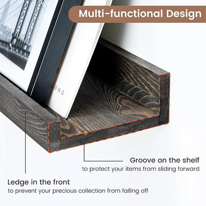 FLYJOE Picture Ledge Shelf, Floating Shelves Set of 2, Solid Pine Wood 72'' Long Large Nursery Book Shelves for Toys Storage, Kids Bookshelf for Living Room Bedroom Decor Books Photo Frames, Grey