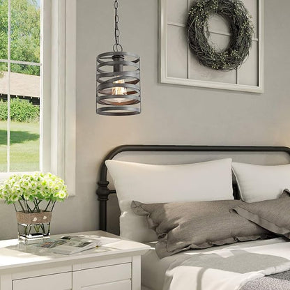 LNC Pendant Lighting for Kitchen Island, Rustic Farmhouse Pendant Light for Dining Room with Dark Silver Painted Finish, W 7" x H 12"