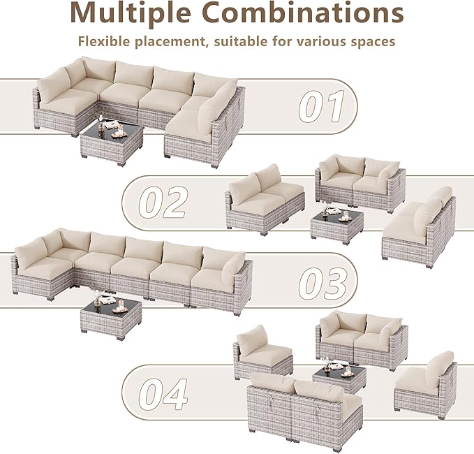 LOUVIXA 7 Piece Outdoor Patio Furniture Set, Outdoor Sectional Sofa, Wicker Rattan Patio Furniture, Patio Conversation Set with Coffee Table & Cushions
