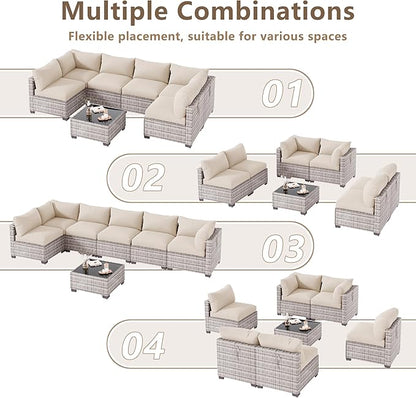 LOUVIXA 7 Piece Outdoor Patio Furniture Set, Outdoor Sectional Sofa, Wicker Rattan Patio Furniture, Patio Conversation Set with Coffee Table & Cushions