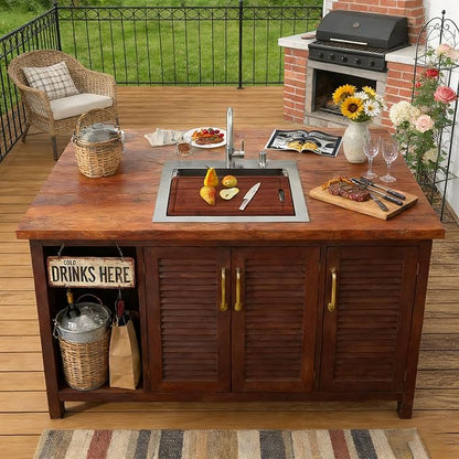 24"x22" Drop In Outdoor Kitchen Sink Workstation – 16 Gauge 304 Stainless Steel Top Mount Bar Prep Sink with Faucet Combo & Dust Lid for BBQ, RV, Camper, Garden, Utility Use