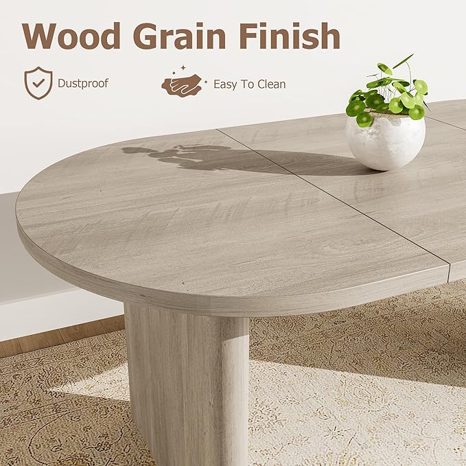 GarveeHome Oval Dining Table for 6-8 People, Long Large Kitchen Table with Thick Sturdy Wooden Base, Farmhouse Dining Room Table for for Kitchen, Living Room, Office (70.87" Long,Gray)