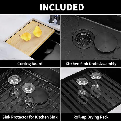 Black Undermount Kitchen Sink 30 x 18 Inch,16 Gauge 304S Stainless Steel Workstation Sinks with Ledge & Accessories, 30" x 18" x 6" ADA-Compliant Kitchen Sink, 6 Inch Deep ADA Black Sink