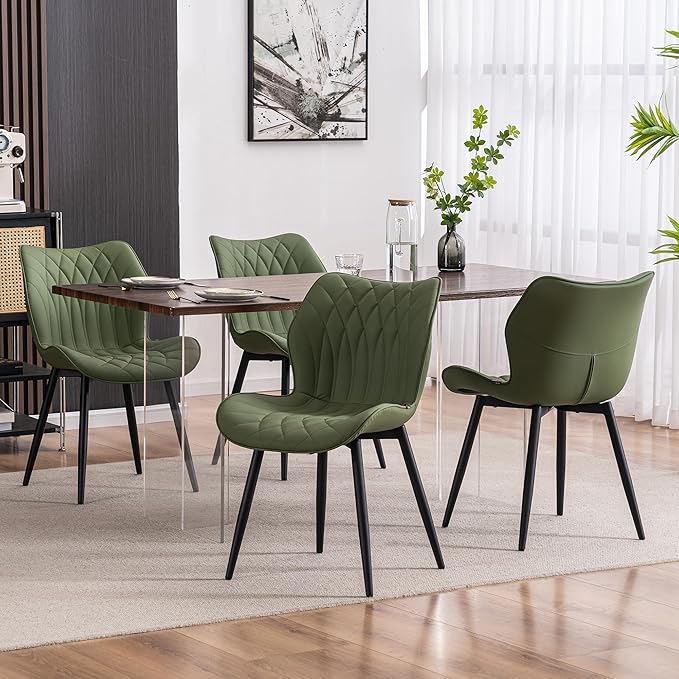 Kidol & Shellder Dining Chairs Set of 2, PU Leather Upholstered Kitchen Chairs with Back Armless, Mid Century Modern Side Chair for Dining Room, Living Room, Lounge, Restaurant, Bean Green