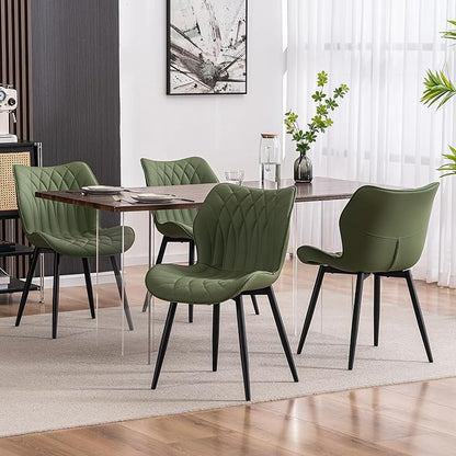 Kidol & Shellder Dining Chairs Set of 2, PU Leather Upholstered Kitchen Chairs with Back Armless, Mid Century Modern Side Chair for Dining Room, Living Room, Lounge, Restaurant, Bean Green