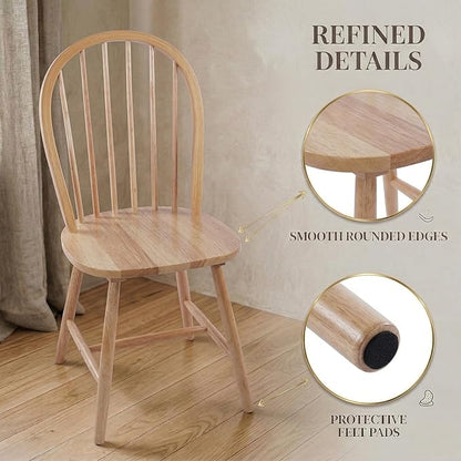 chairus Farmhouse Natural Dining Chairs Set of 4, Windsor Wooden Dining Room Chairs with Spindle Bow Back, Modern Cottage Armless Side Kitchen Chairs