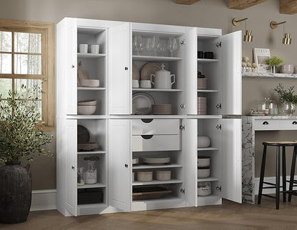 Palace Imports Solid Wood Storage Cabinet - 71.5" Tall, 65" Wide Freestanding Kitchen Pantry with 2-Drawer Kit & Adjustable Shelves – White, Renewable Eco-Friendly 100% Wood, Made in Brazil