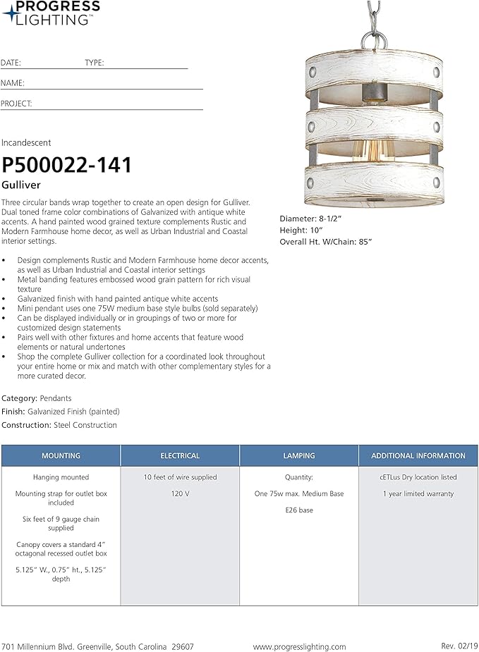 Gulliver Collection 1-Light Coastal Pendant Light Galvanized