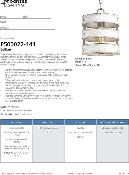 Gulliver Collection 1-Light Coastal Pendant Light Galvanized