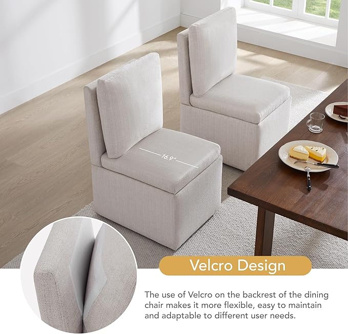 KISLOT Upholstered Dining Chairs with Casters, Modern Dining Room Chairs Set of 2 with Hidden Storage & 4 Wheels, Single Sofa Chair for Kitchen, Reading Room, Waiting Room, Warm Grey