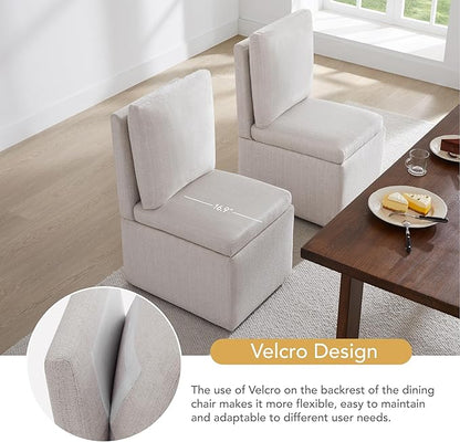 KISLOT Upholstered Dining Chairs with Casters, Modern Dining Room Chairs Set of 2 with Hidden Storage & 4 Wheels, Single Sofa Chair for Kitchen, Reading Room, Waiting Room, Warm Grey