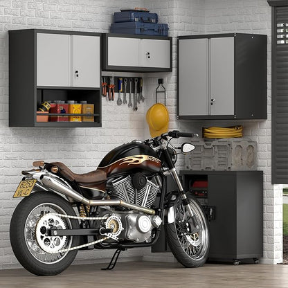 Locking Cabinet, Black Wall Storage Cabinet with Shelves, Hanging Cabinets with Open Storage, Small Wall Cabinet, Lockable Tool Cabinet for Basement, School, Office