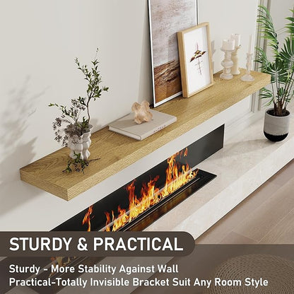 Fun Memories 55 Inch Long Floating Shelves for Wall, 8" Deep Floating Shelves for Bathroom Living Room Bedroom, Rustic Wall Mounted Shelf with Invisible Heavy-Duty Bracket, Set of 2, Oak