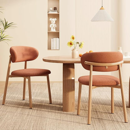 Kitchen Dining Chairs Set of 6 Modern Soft Linen Farmhouse Dining Room Chair with Metal Legs, Orange/Original