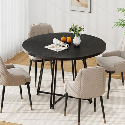 Giantex 47-inches Round Dining Table for 4-6 People, Kitchen Table with Metal Supporting Legs & Cross Base, Circle Dinner Tables for Dinette, Restaurant, Living Room, Dining Room (Black)