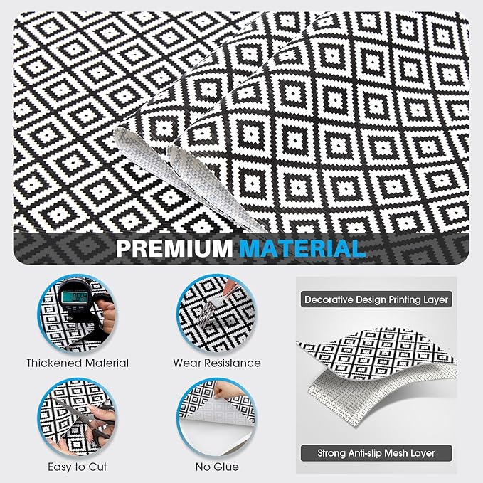 Coavas Shelf and Drawer Liner, Non Slip Extra Grip Non Adhesive Waterproof Thickened Cabinet Mat, Easy Cut for Kitchen Pantry Bathroom Dresser Cupboard (Black Rhombic, 24IN x 20FT)