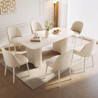 Guyii 62.99“ Dining Table Set with 6 Chairs, Modern Kitchen Table Set, Indoor Dining Table for Kitchen, Bar, Living Room, Breakfast Nook, Small Space, Cream White