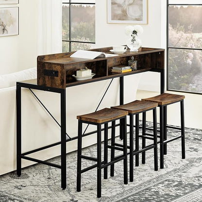 59" Bar Height Table and Chairs Set – Farmhouse Style Bar Table with 3 Saddle Stools, Perfect as Kitchen Table, Small Dining Table with Chairs, or Kitchen Island Seating Solution (Brown)