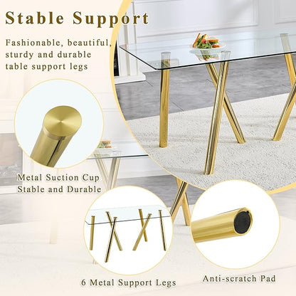 Rectangular Glass Dining Table 71 Inch Modern Rectangular Kitchen Table with Metal Legs Durable Stylish Dinner Table for Dining Room Kitchen