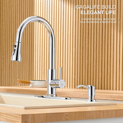 GAGALIFE Built in Sink Soap Dispenser or Lotion Dispenser for Kitchen Sink, Chrome ABS Pump Head, with 17 Ounce Large PET Soap Bottle