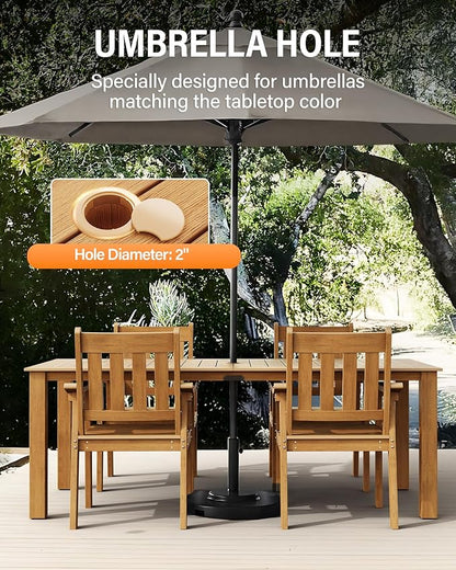 YEFU HIPS Patio Table Set: 5 Piece Outdoor Table and Chairs Dining Furniture Set with Umbrella Hole - Teak Modern Plastic Dining Sets 4 Person for Outside Deck with Metal Aluminum Frame