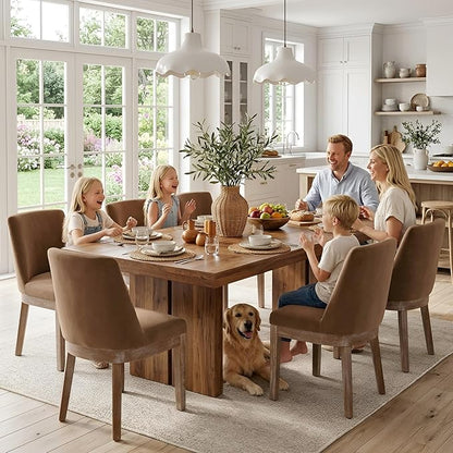 HNY Modern Dining Chairs Set of 6 with Comfortable Back Support, Farmhouse Soft Velvet Upholstered Kitchen Dining Room Chairs with Solid Wood Legs, Armless Accent Side Chairs for Living Room, Khaki