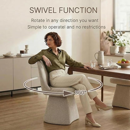 KISLOT Swivel Dining Chairs Set of 2, Upholstered Mid Century Modern Deskchair with High Back, Linen Fabric Kitchen Chairs for Dining Room, Bedroom, Dressing Room, Khaki