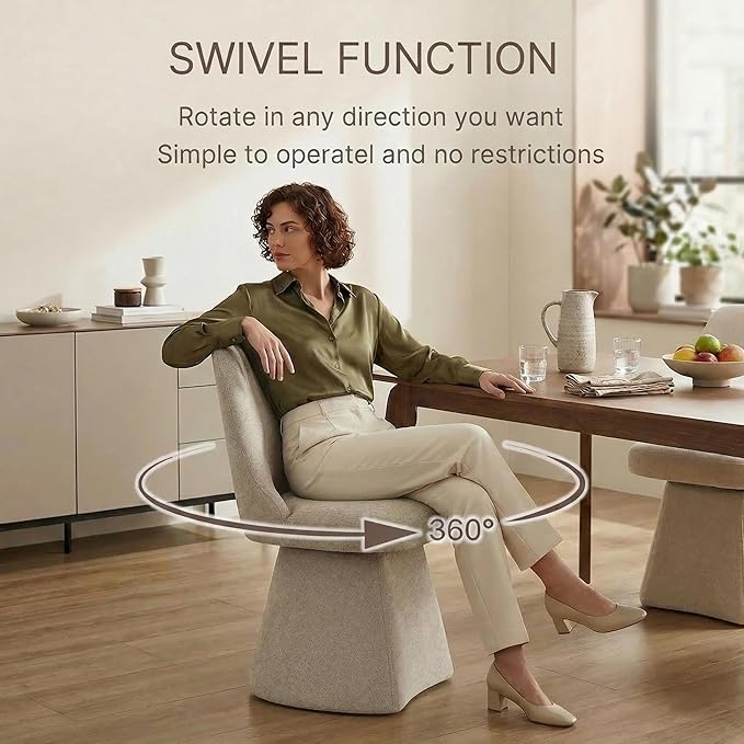 KISLOT Swivel Dining Chairs Set of 4, Upholstered Mid Century Modern Deskchair with High Back, Linen Fabric Kitchen Chairs for Dining Room, Bedroom, Dressing Room, Khaki