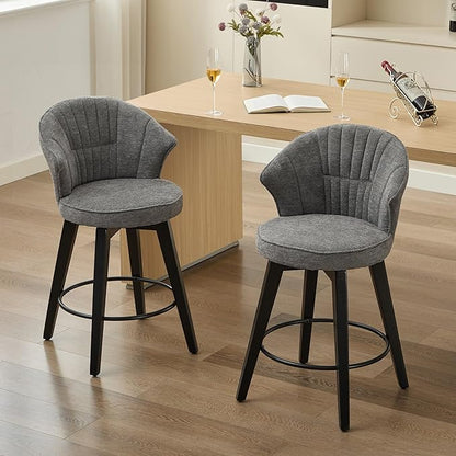 Wing Back Swivel Bar Stools Set of 2-25" Counter Height Adjustable Stools Chenille Upholstery, Leveling Feet for Kitchen Island, Home Pub or Dining Room