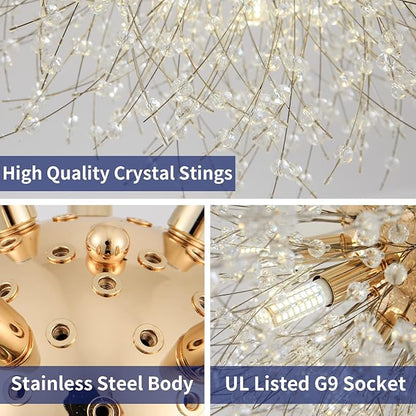 CM MZY Sputnik Flush Mount Ceiling Light Fixtures, Modern Gold Crystal Firework Chandelier, 8-Light Close to Ceiling Lighting Fixtures for Bedroom Kitchen Hallway Entryway(H11.8'' x W21.5'')