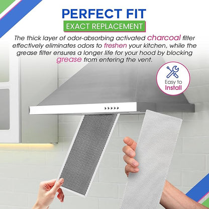 Stove Hood Vent Grease Filter 99010370 and Charcoal SB08999040 - Compatible with Broan Range Hood Filter Replacement - Filters Combo Pack for Ductless Oven - Absorb Odors and Freshens the Air (1 Set)
