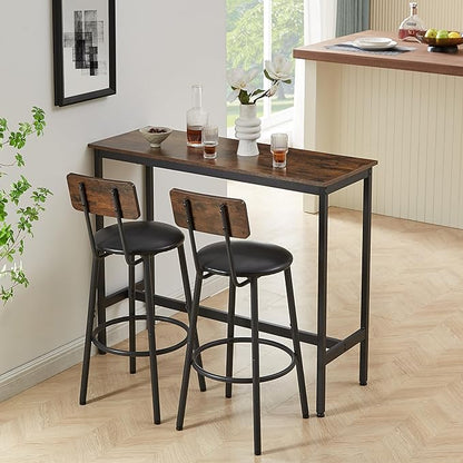 Bar Height Table and Chairs Set-Compact Bar Table and Chairs for Small Kitchen,Dining Room,or Kitchen Island with Seating-Kitchen Table Set,Perfect as Dining Table with Chairs (Rustic Brown)