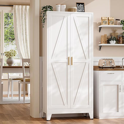 61" H White Storage Cabinet,Metal Pantry Cabinets with Doors,Tall Cabinet,Kitchen Pantry Storage Cabinets