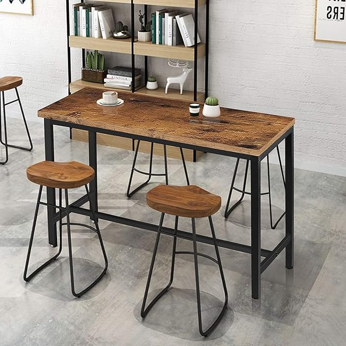 MUPATER 47'' Bar Table, Industrial Dining Table,High Top Table for 4,Tall Counter Height Pub Table for Dining Room, Kitchen or Living Room, 47.2''L x 23.6''W x 41.7''H, Rustic Brown