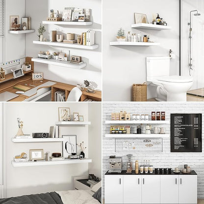 RICHFOCUS 36Inch Floating Shelves for Wall 2 Pack Shelves for Bedroom|Kitchen|Bathroom Wall Mounted Rustic Wood Floating Shelf with Invisible Brackets for Books|Storage|Decor, White