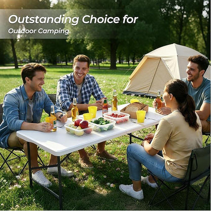 Folding Table Portable Folding Tables Heavy Duty 400 lbs Capacity, Wood Grain Tabletop for Working Meeting Parties, Picnic, Camping, Weddings, Garden Dining (4FT-White)