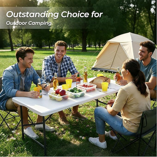 Folding Table Portable Folding Tables Heavy Duty 400 lbs Capacity, Wood Grain Tabletop for Working Meeting Parties, Picnic, Camping, Weddings, Garden Dining (4FT-White)