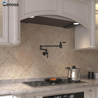 CENOSA Pot Filler Faucet Matte Black Commercial Wall Mount Stove Faucet Lead-Free Foding Wall Mount Kitchen Sink Pot Filler Facuet