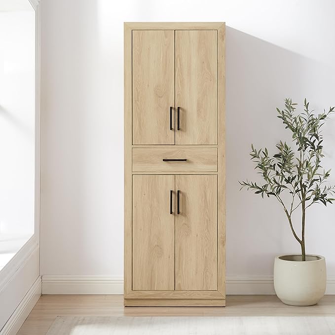 Crosley Furniture Isla Modern Kitchen Storage Pantry Cabinet with Shelves, Dining or Laundry Room, Ash