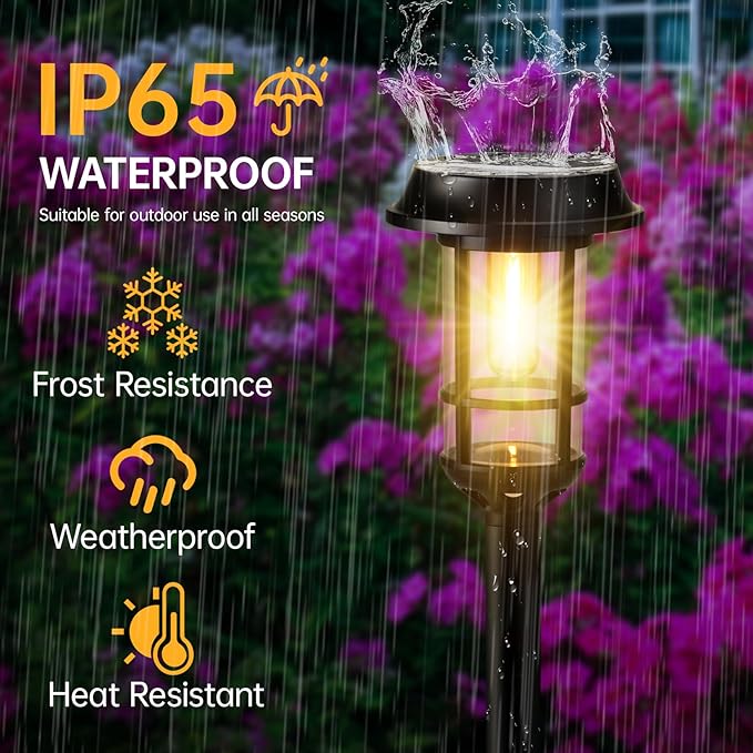 8 Pack Bright Solar Pathway Lights, LED Solar Powered Garden Lights Outdoor Waterproof IP65, Landscape Lighting for Path Walkway, No Wiring, Easy to Mount, Auto On/Off 2700K Warm White
