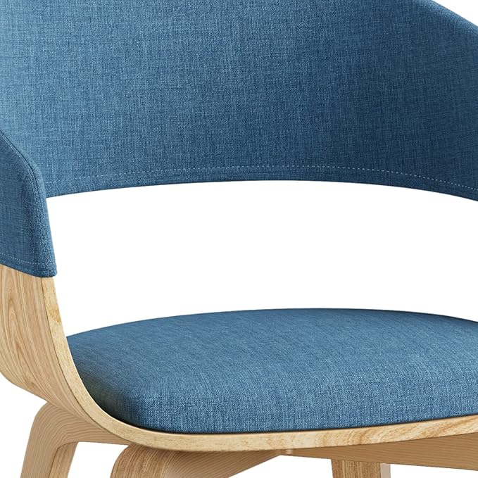 SIMPLIHOME Lowell Dining Chairs - Upholstered Light Natural Oak Bentwood Frame and Linen-Style Fabric Kitchen Chair in Blue, Modern Dining Room Seating with Curved Back and Padded Seat